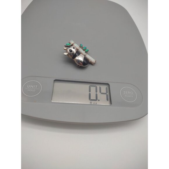 Vintage Rare Panda Bear on Bamboo, Silver, Black Enamel, Crushed Opal Brooch Pin - Picture 12 of 12